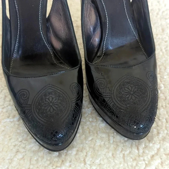 Prada Black Patent Slingback Embroidered Pumps - Picture 3 of 9